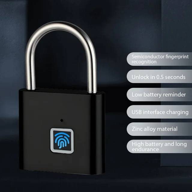 USB Rechargeable Fingerprint Smart Padlock Keyless Door Lock Portable Fingerprint Lock for Bag Drawer Suitcase Gym School 1