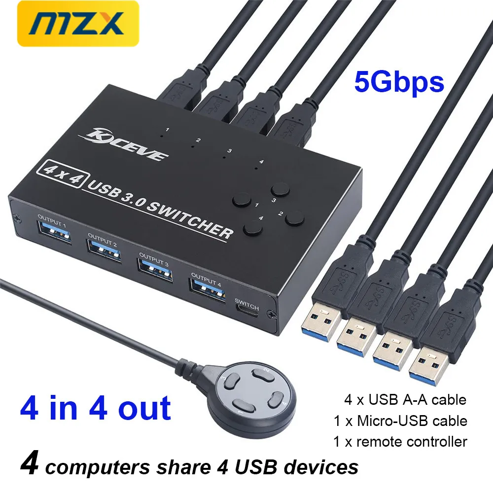MZX KVM 스위치 USB 3.0 스위처 선택기, 유선 제어 콘솔 도킹 스테이..