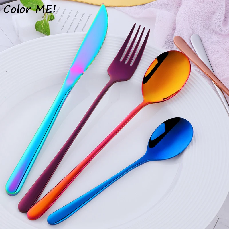 4Pcs Luxury 304 Stainless Steel Tableware Set Silverware Fork Spoon Knife Travel Cutlery Set Gold Portable Camping Flatware cutlery set western style cutlery set picnic cutlery set stainless steel cutlery set camping cutlery set