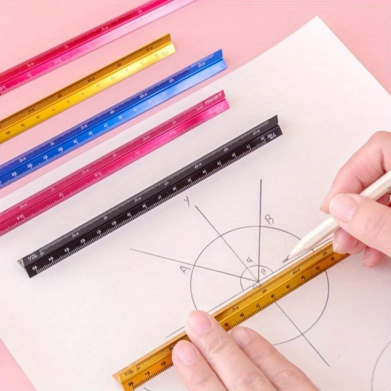 2PCS 다채로운 15cm 알루미늄 삼각형 눈금자 알루미늄 합금 금속 눈금자 레구아 눈금자