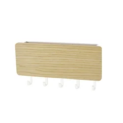 Bamboo Wall Hanging Key and Coat Organizer with Hooks - Decorative Home Accent (White)