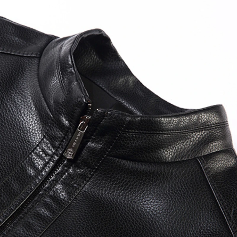 2023 New Men Cowhide Leather Jacket Middle-Aged Men Stand Collar Business Casual Solid Color Large Size Thicken Leather Jacket