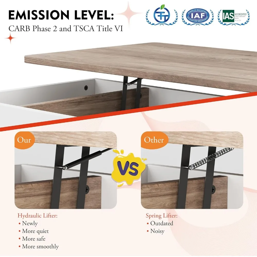Wood  Lift Top Coffee Table with Hidden Compartment, Coffee Table for Living Room Reception Room 5