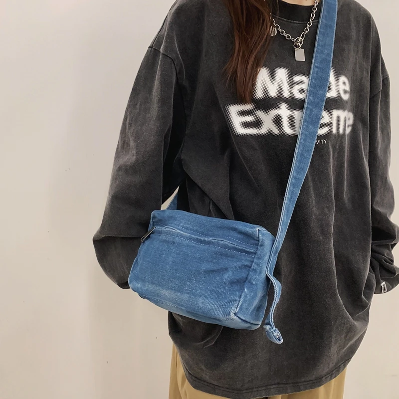 Small Denim Women's Bag 2023 Jeans Eco Bag Korean Shopping Messenger Bag Y2K Handbag Cowboy Shoulder Cross Bag Solid Satchel Sac