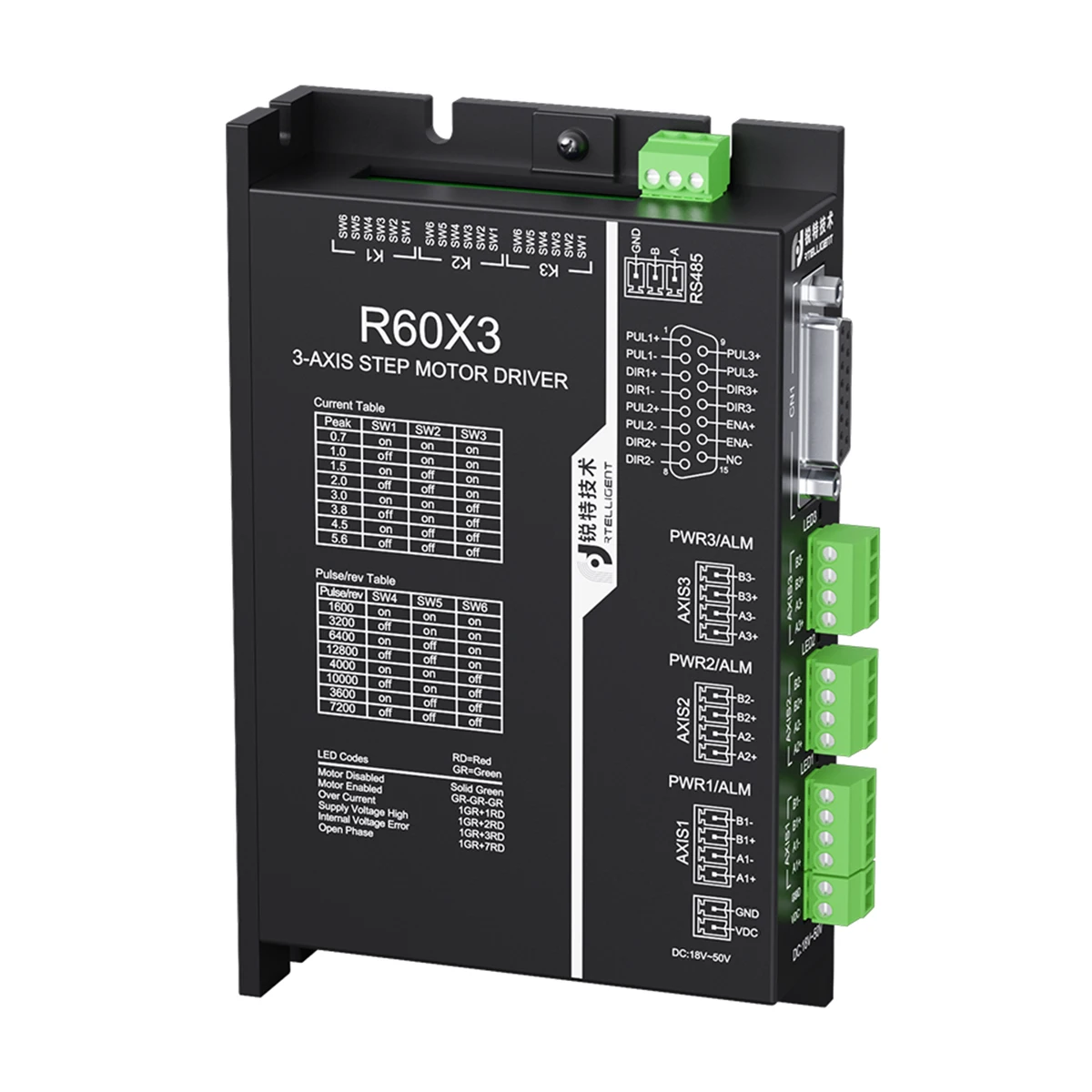 Rtelligent Nema 23 24 3축 스테퍼 모터 드라이버 R60X3 V4.0 5.6A 18-48VDC 펄스 제어 지원