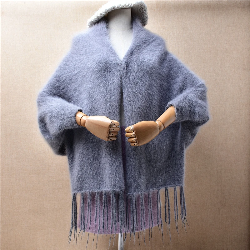 

ladies Women Fall Winter Clothing Hairy Mink Cashmere Knitted Short Style Tassel Half Sleeves Loose Cardigans Mantle Sweater