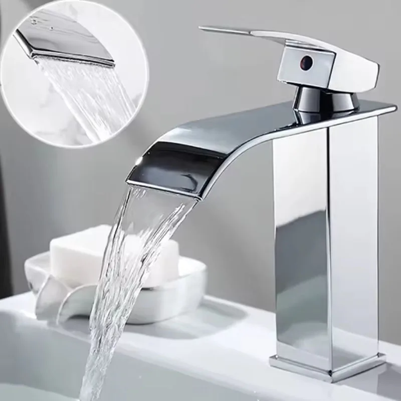 Hot And Cold Stainless Steel Waterfall Wash Basin High And Low Faucet Black Toilet Wash Basin Bathroom