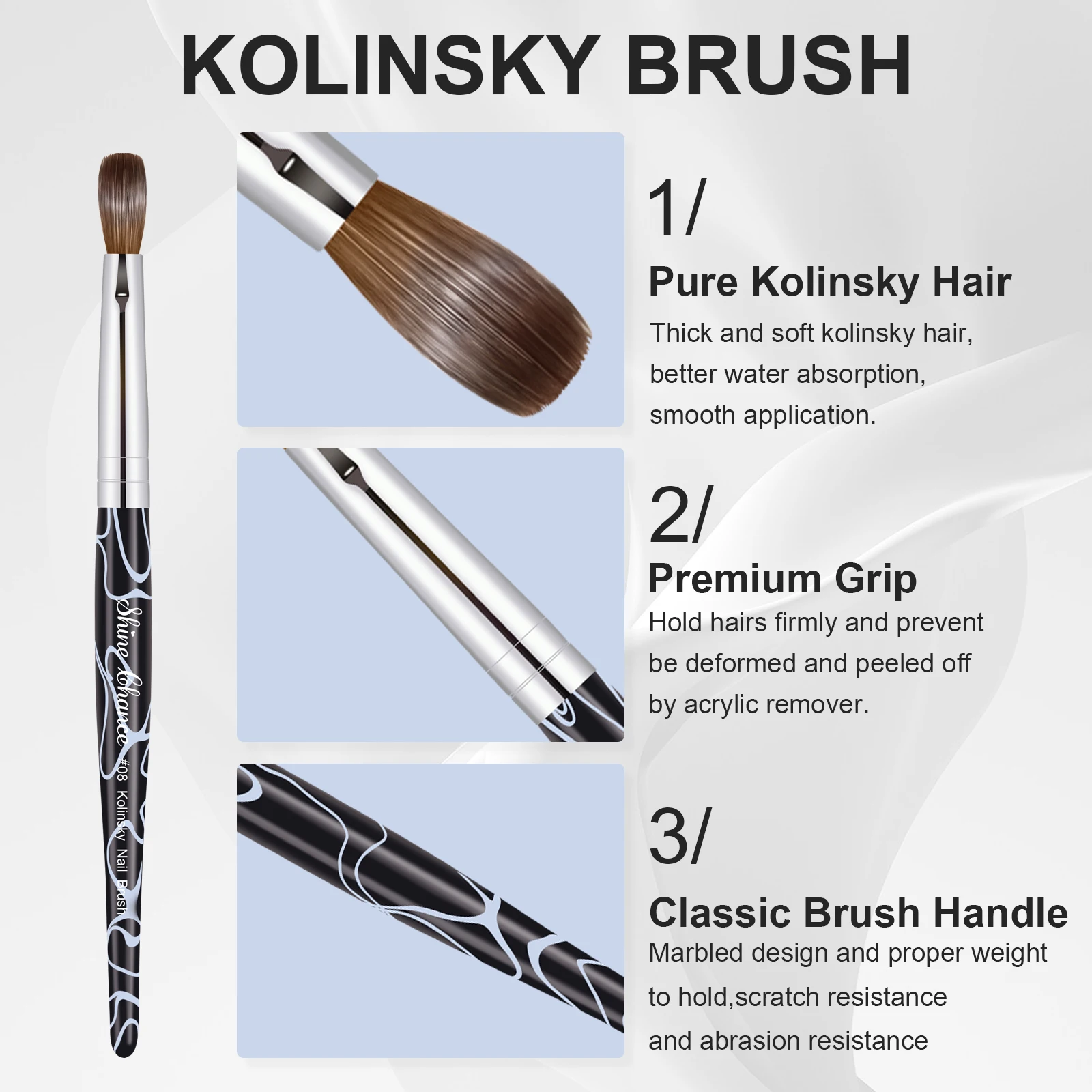 Shine Chance Acrylic Nail Art Brush, 100% Pure Kolinsky Hair Oval Nail Brush for Acrylic Application，Professional Nail Extension 2
