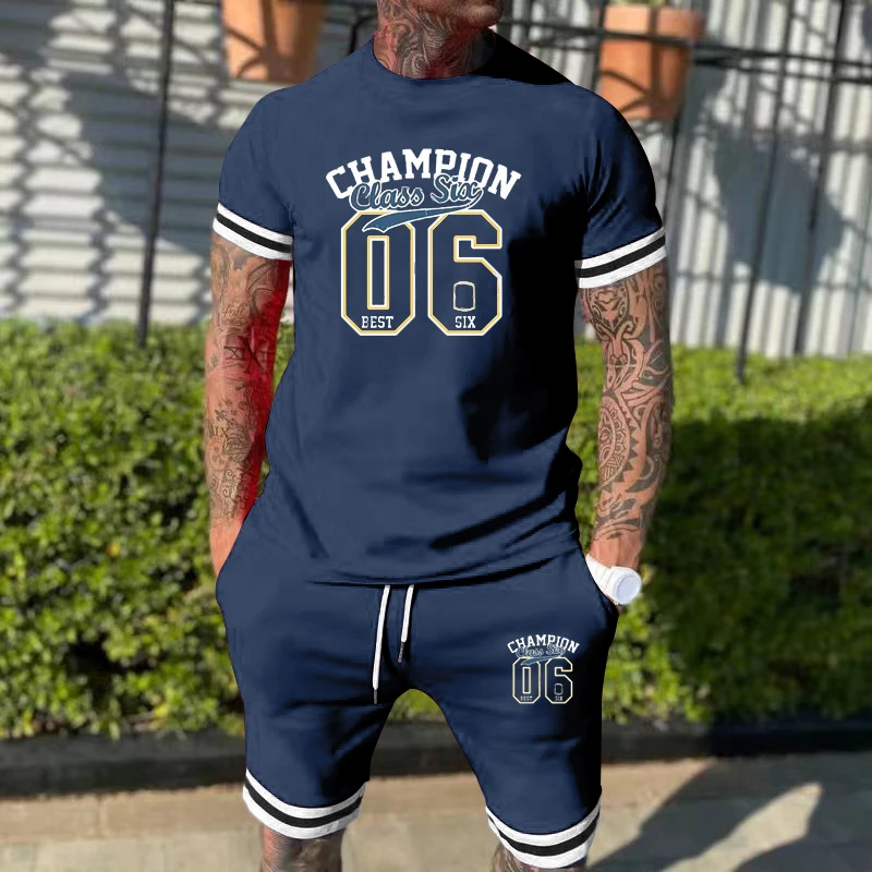 2024 New men's clothing summer crewneck short-sleeved casual sportswear basketball sports digital print two-piece set