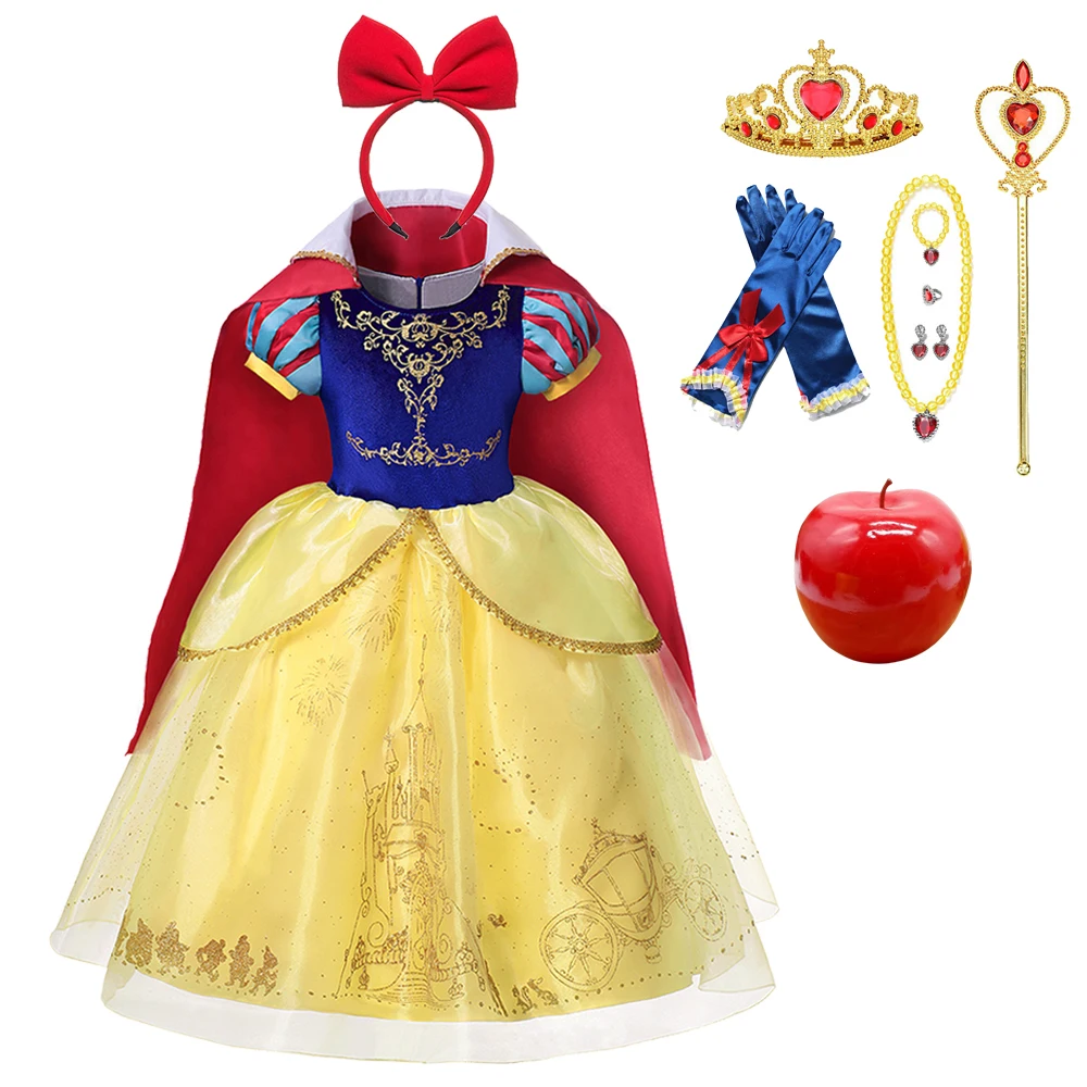 Vestido de princesa de Disney para niñas, disfraz de Blancanieves, manga abullonada, fiesta de cumpleaños