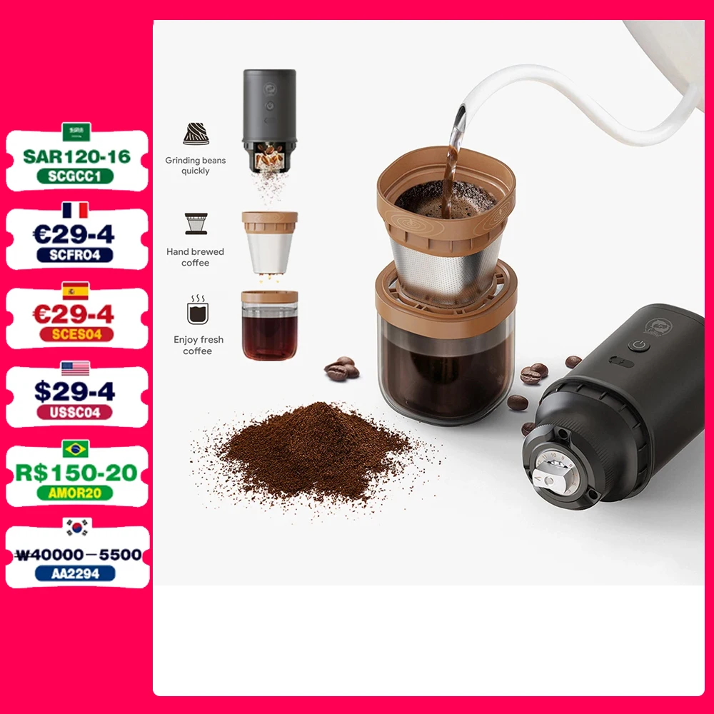 

3 in 1 Electric Coffee Grinder Grinding & Brewing Portable Coffee Maker Machine Grains/Coffee Beans Milling for Traval & Car