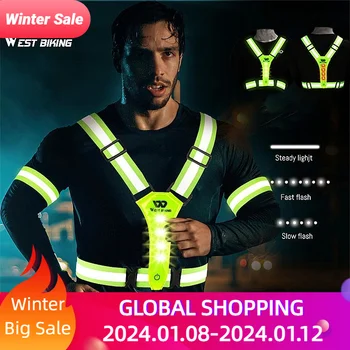WEST BIKING USB 충전식 LED 반사 안전 조끼, 전기 스쿠터 점멸 조끼, 러닝 조깅 낚시