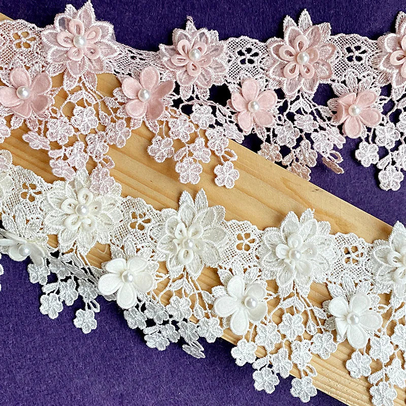 

1 Yard 3D Lace Ribbons Nailing Bead Sewing Craft Tassel Handmade Flower Heavy Industry Lolita Wedding Dress Embroidered DIY