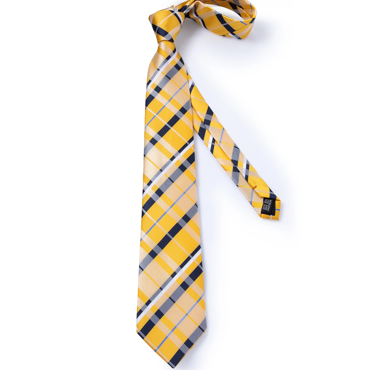 Neck Tie New Classic Yellow Striped Plaid Silk For Men Handkerchief Cufflinks Brooch Pin Wedding Accessories Men Gift