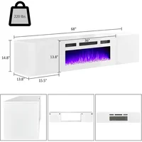 Floating TV Stand with 36 Electric Fireplace, High Gloss Finish Wall Mounted Fireplace Entertainment Center with Storage for TVs 2