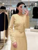 Women Hollow Out Cardigan or Long Skirts Set Spring 2025 New Pearl Buttons Long Sleeve Knit Coat or A-Line Simple Midi Skirt 4