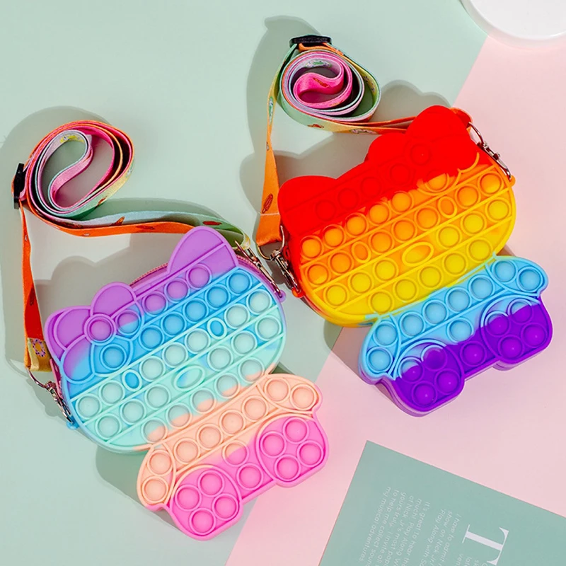 Fashion Kawaii Fidget Toys Kt Cat Bags Squishy Push Bubbles