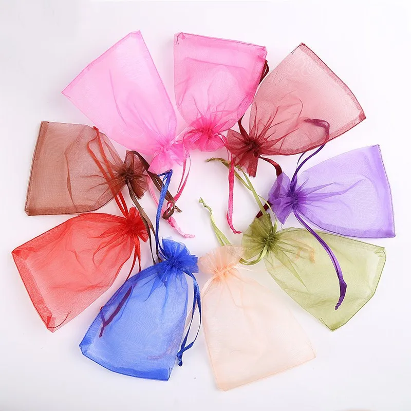 10/50 Pieces Drawable Organza Bags Multicolor Gifts Wedding Decoration Jewelry Candy Bags Christmas Gift Decoration