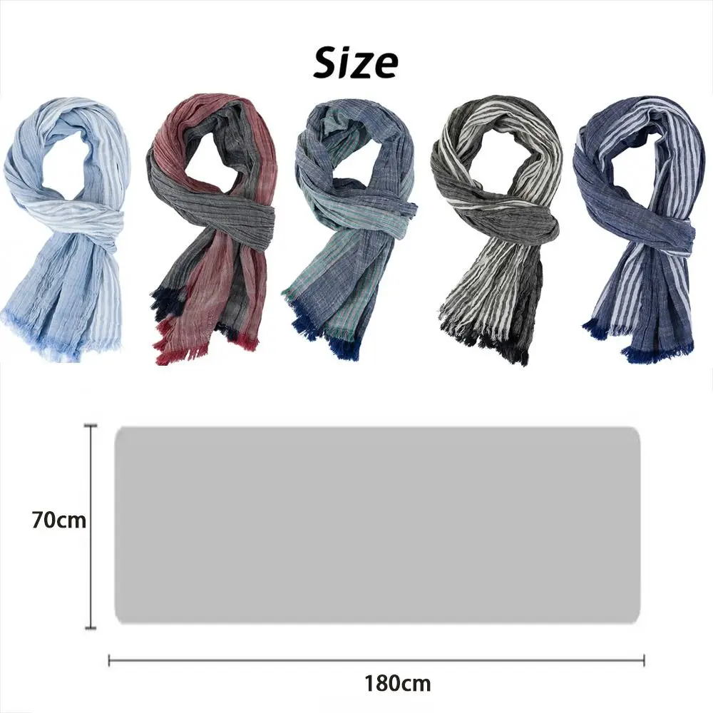 Male Accessories Cotton Linen Yarn-dyed Winter Men's Scarf Tassel Soft Thin Long Shawl Striped Men's Scarves Autumn Winter Warm