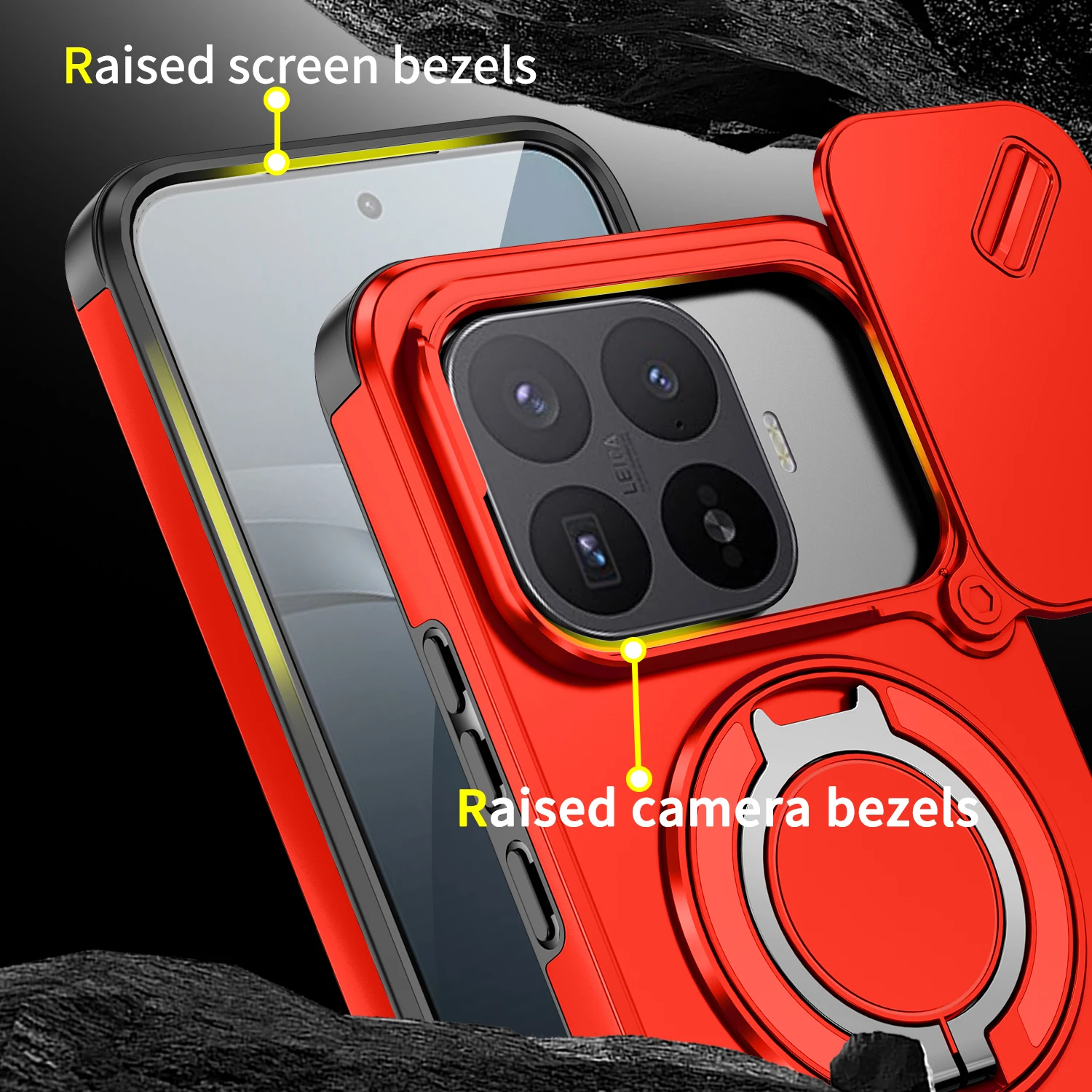 Armor Case with Slide Lens Protector and Magnetic Ring Holder