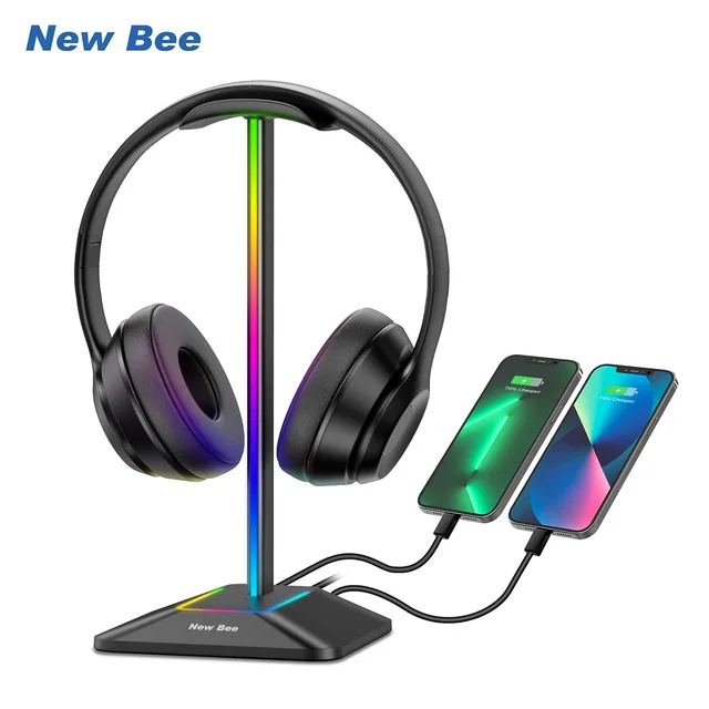 New Bee Z8 RGB Headphone Stand with USB Ports 2