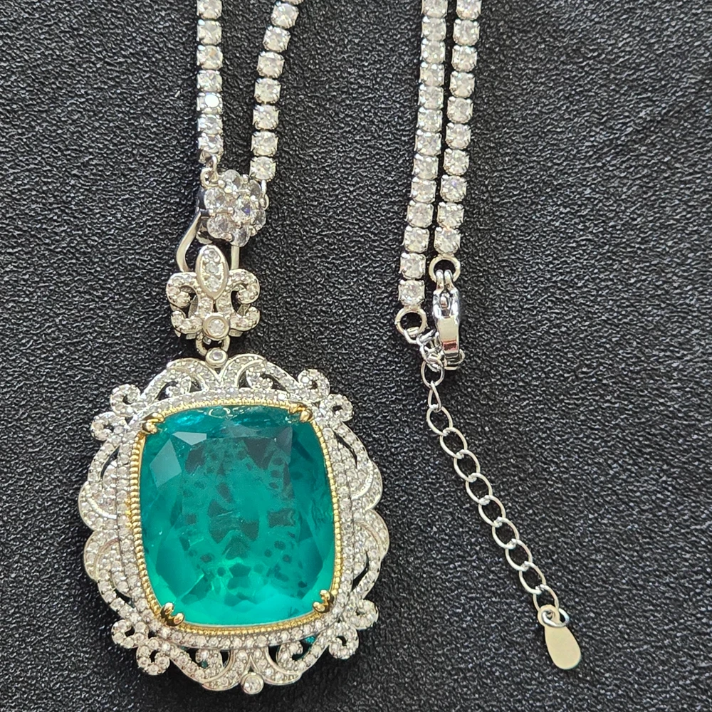 

KQDANCE Big Lab Emerald Paraiba Tourmaline Gemstone Pendant All-match Zircon Tennis Chain Necklace with Green Blue Stone Jewelry