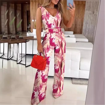 Fashion Printed Sleeveless Women One-piece Pants