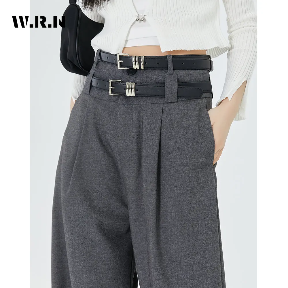 

Casual High Waisted Wide Leg Pants Solid Color Suit Pants 2023 Summer Korean Style Grey Full Length Baggy Straight Trousers