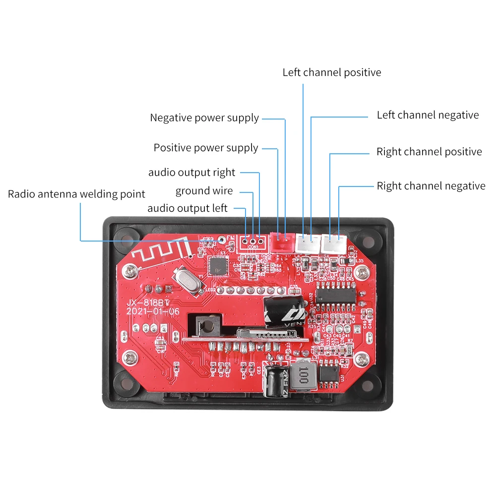 JX-818BT Bluetooth MP3  2*40W with Charging Call Recording  Decoder Board With Power Amplifier FM Recording Module 1A USB Charge