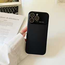 Lens Film Protection Matte Silicone Shockproof Solid Color Case with Large Window - iPhone 16 (Black)
