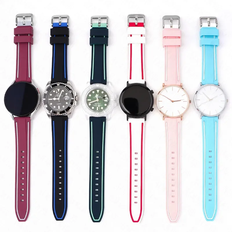 Universal Double Color Waterproof Sport Silicone Watch Strap, Quick Release Rubber Band, Unisex Bracelet
