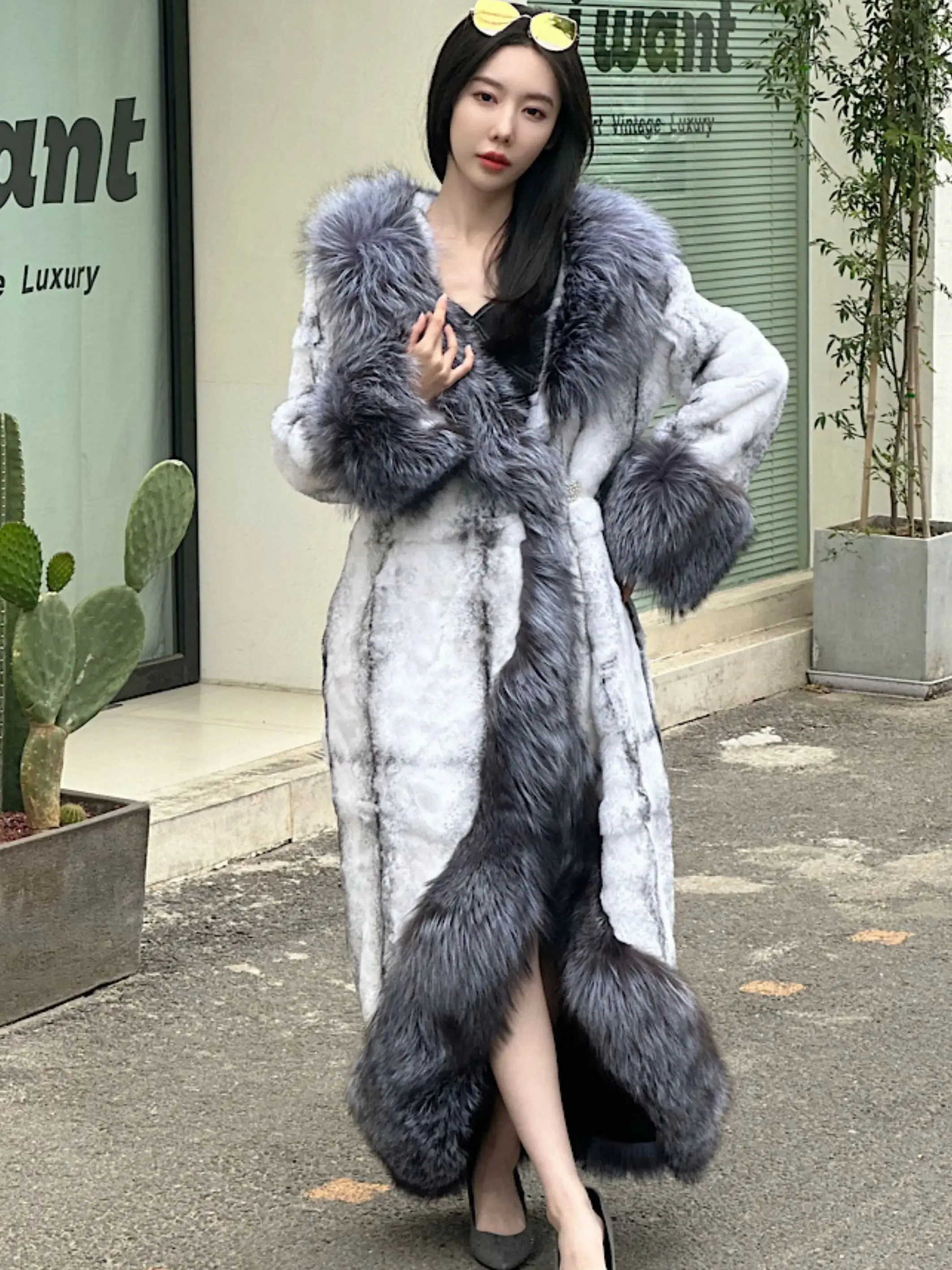 高級 フォックス 毛皮 コート