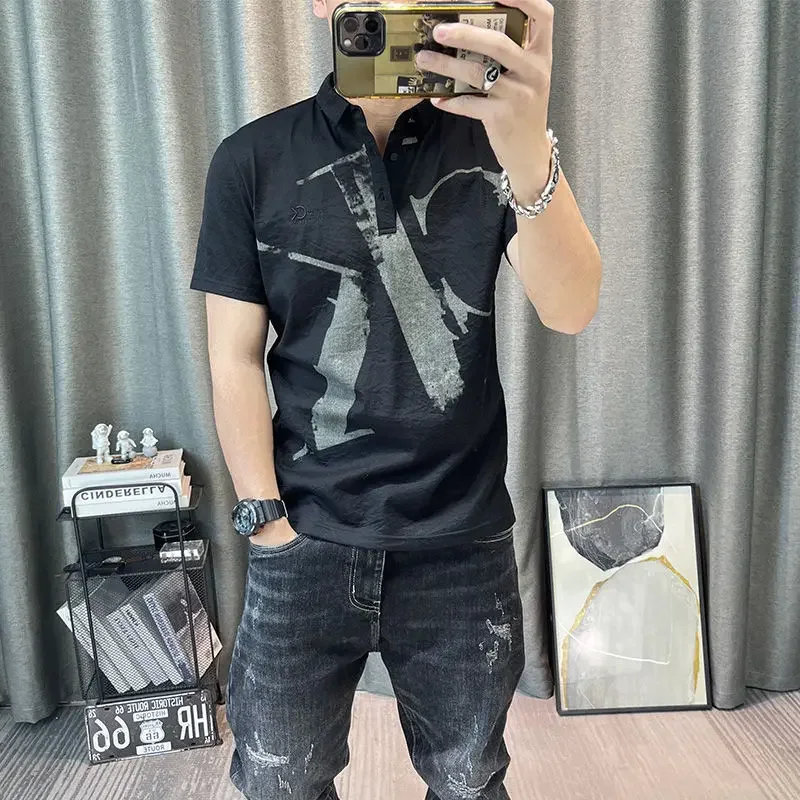 thumbnail image 1 of Ropa divertida, ajustada, holgada, de algodón, nueva ropa de calle, talla 5xl, camiseta gótica grunge con cuello para hombre, estética, acuarela, tallas grandes, 1 of 5