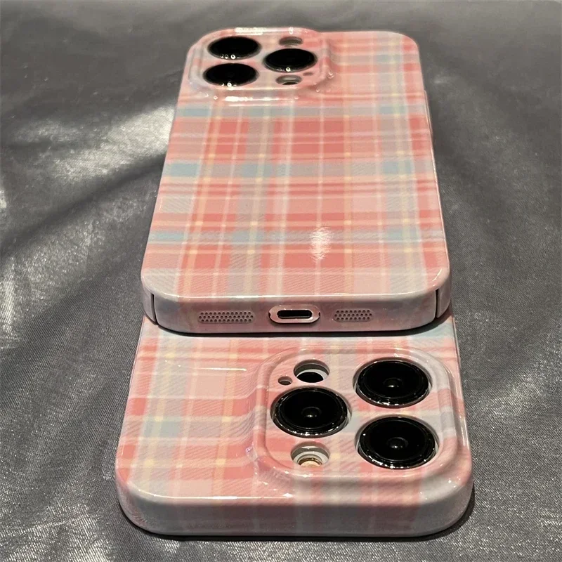 

Case for IPHONE 13 13 PRO MAX 14 14PLUS 14PRO 14PROMAX IPHONE15 15PRO 15PLUS 15PROMAX simple pink plaid acrylic hard phone case