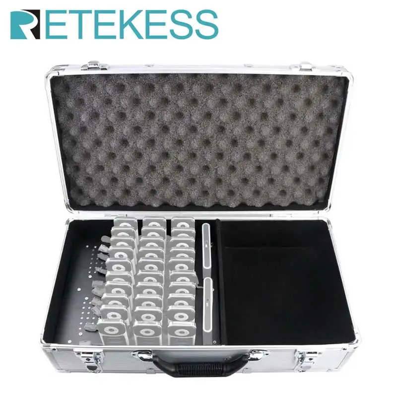 

Retekess TT001 Charge Case Storage Box 32 Slot Aluminum Alloy For T130 Transmitter and T131 Receiver Wireless Tour Guide System