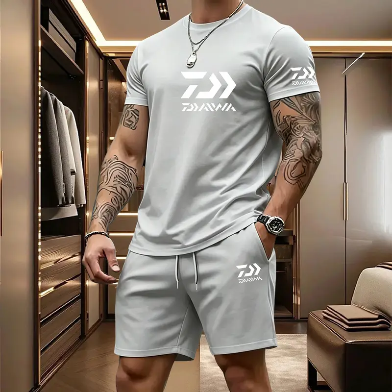 2026 Summer Men's Short Sleeved T-shirt Drawstring Shorts Set Breathable Outdoor Sports Set Men's Daily Fishing Suit - Image 18