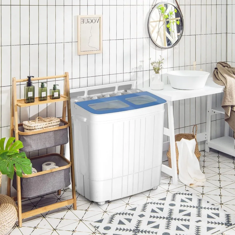 Portable washingmachine and dryer, 14.5 pound mini washing machine combined with rotary dryer, compact twin drum washing machine 6
