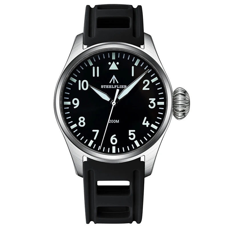 

Мужские часы-пилот STEELDIVE, военные часы 43 мм, кварцевые наручные часы, водонепроницаемость 20 АТМ, яркие спортивные часы с сапфировым стеклом и луковой короной VH31