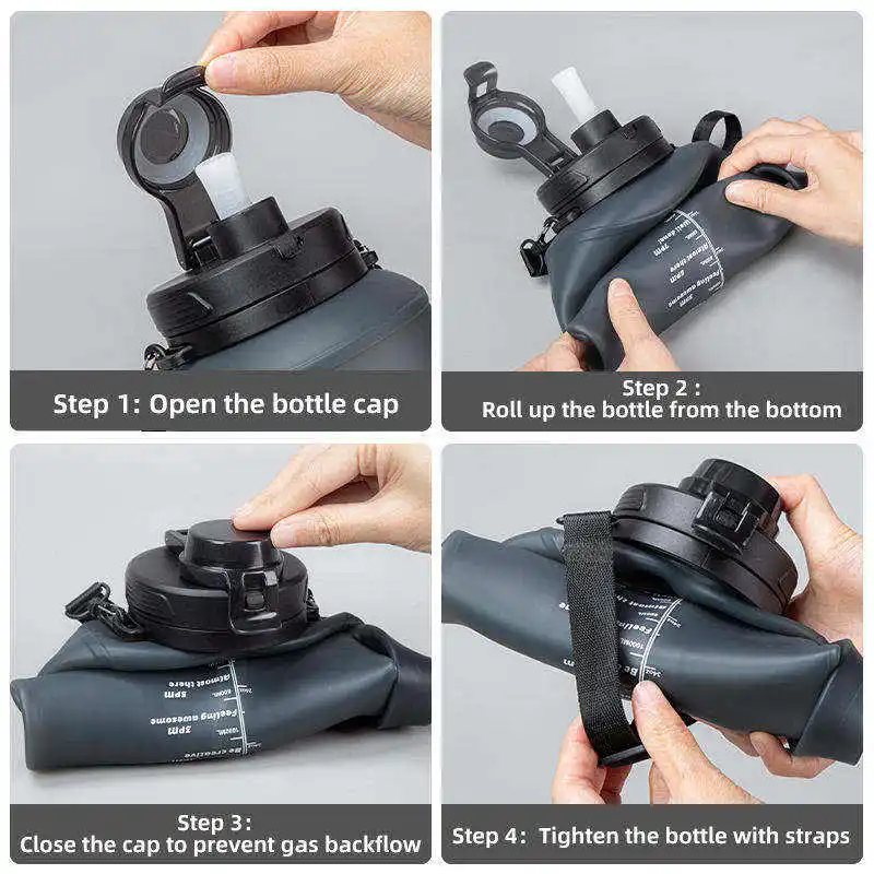 BPA Free 2L Portable Foldable Gym Drinkware Outdoor Squeeze Reusable Travel Sports Collapsible Food Grade Silicone Water Bottle