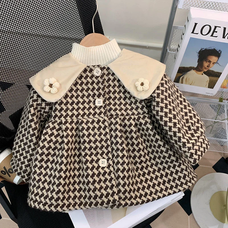 Girls Woolen Coat Jacket Cotton Outwear Windbreak Lapel Warm Plus Thicken Velvet Winter Autumn Party Children's Clothing girls winter coat