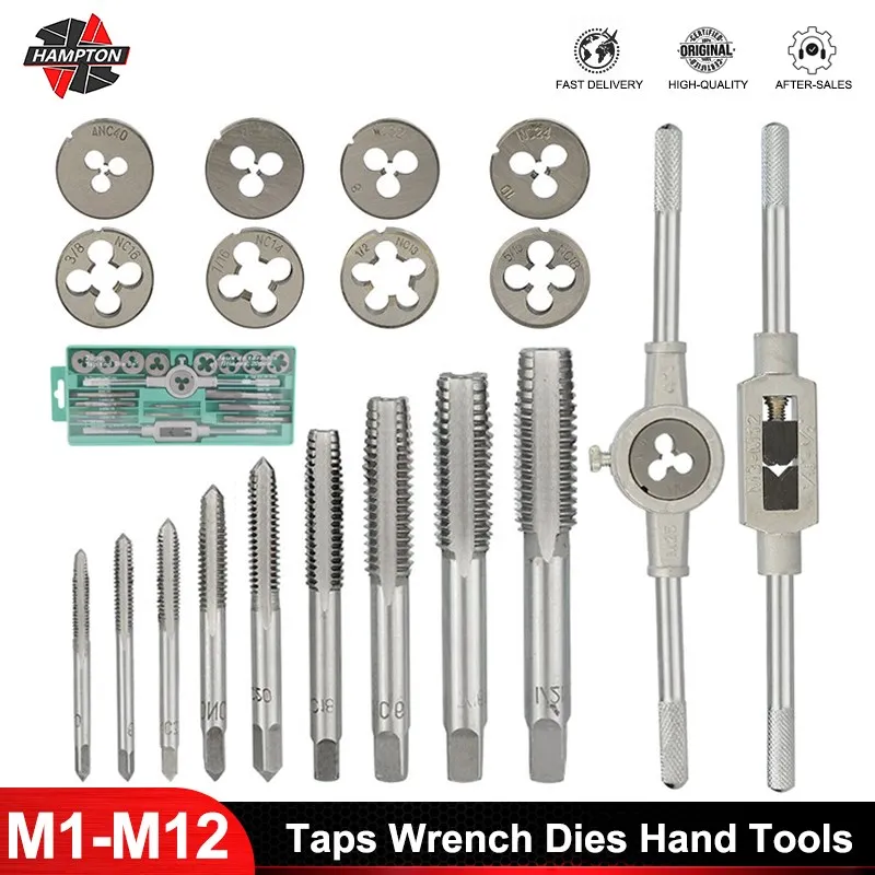 

Hampton 20pcs/31pcs Metric Thread Tap And Die Set Alloy Steel Screw Tap Drill Bit M1.0-M12 Plug Taps Wrench Dies Hand Tools