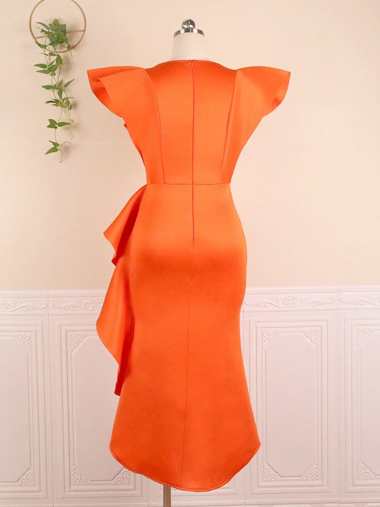 Wmstar Dresses Women Luxury Purff Sleeve V Neck Party Evening Midi Dress Flounced Edge New Summer Clothes Wholesale Dropshipping