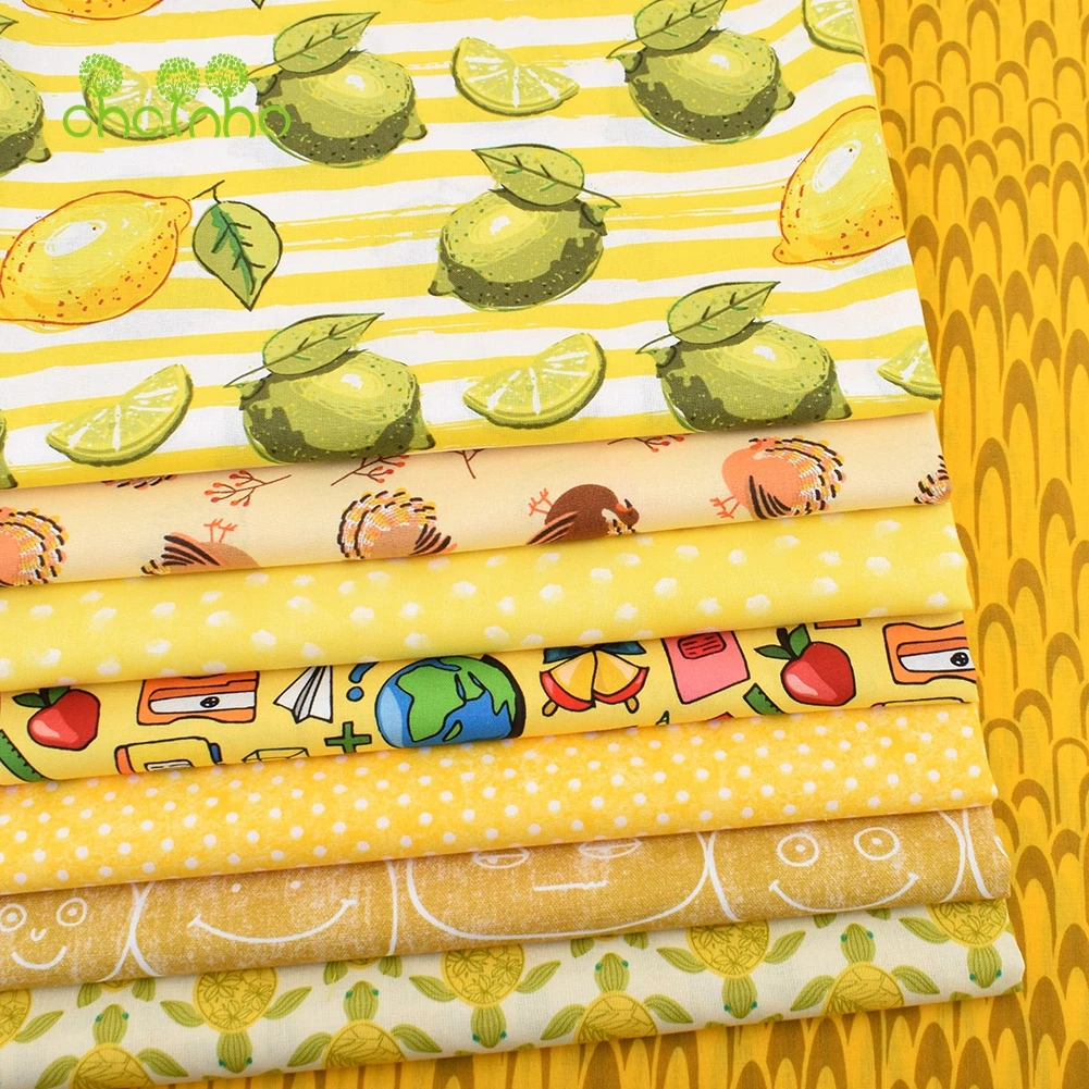 Chainho,Plain Weave Cotton Fabric,Handmade DIY Quilting Sewing Material,Patchwork Cloth,8 Yellow Series,20x25cm/Piece,15CD37