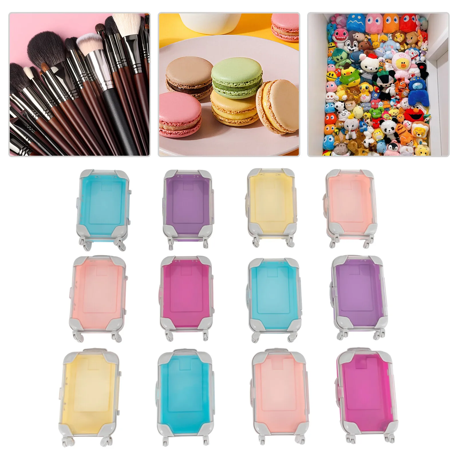 12-Pack Simulation Mini Trolley Cases, ABS Durable, 5 Colors, For Kids Toys Small Storage, Telescopic Handle Rotatable Wheels