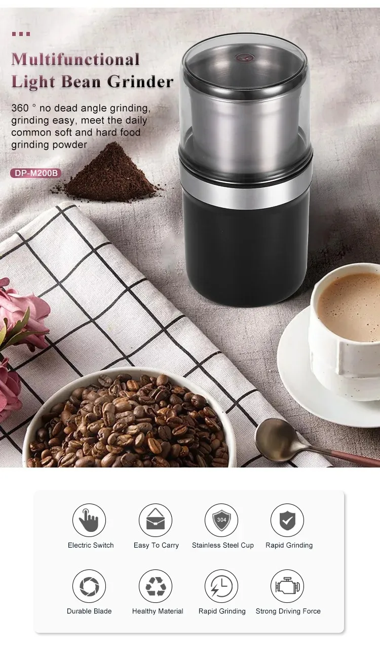 Electric Coffee Grinder Spice Herb Grinder with 1 stainless steel blade removable, 200W motor efficient grinding, for vanil