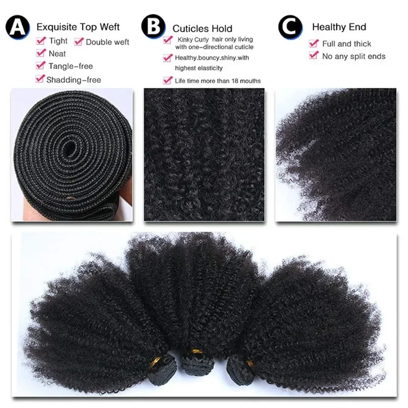 Extension per capelli umani Afro Kinky Curly, colore naturale, 1 pezzo, 10-22 pollici, capelli vergini Remy brasiliani, doppia trama. - immagine 4