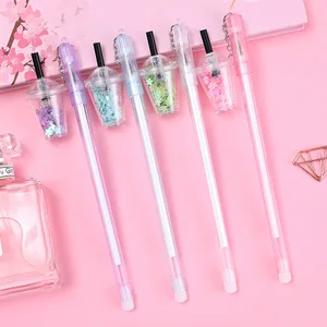 12PCS INS Girl's Heart Net Red Milky Tea Cup Pendant Gel Pen Cute Creative Sequins Pendant Signature Pen Student Ball Pen