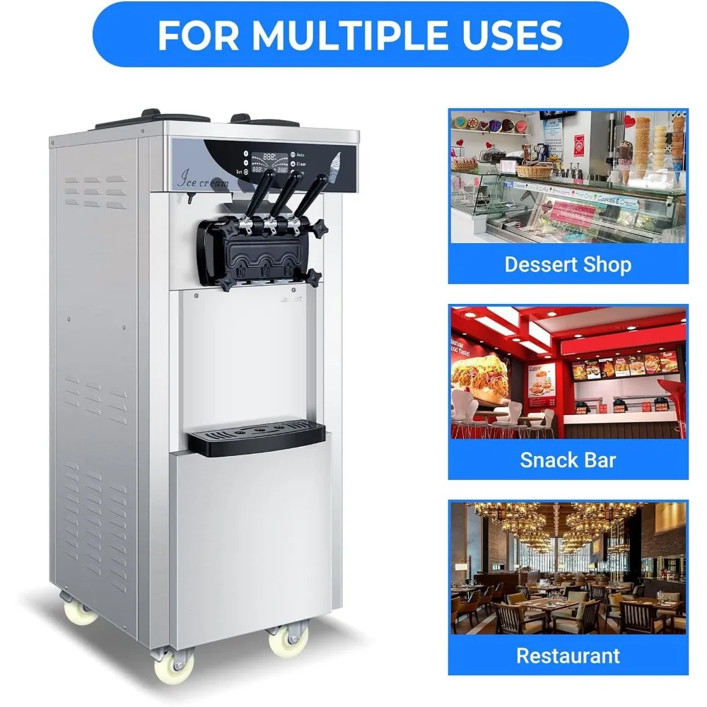 Commercial soft ice floor standing ice cream machine, 3 flavors, 2 hoppers, 3 dispensers, used in restaurants and snack shops 6