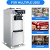 Commercial soft ice floor standing ice cream machine, 3 flavors, 2 hoppers, 3 dispensers, used in restaurants and snack shops 6
