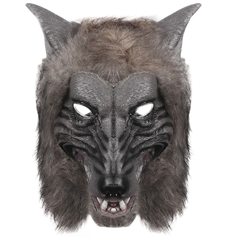 

Werewolf Headwear Costume Mask Lifelike Wolf Mask with Faux Fur Halloween Mask for Adults Cosplay Prop Animal Headgear